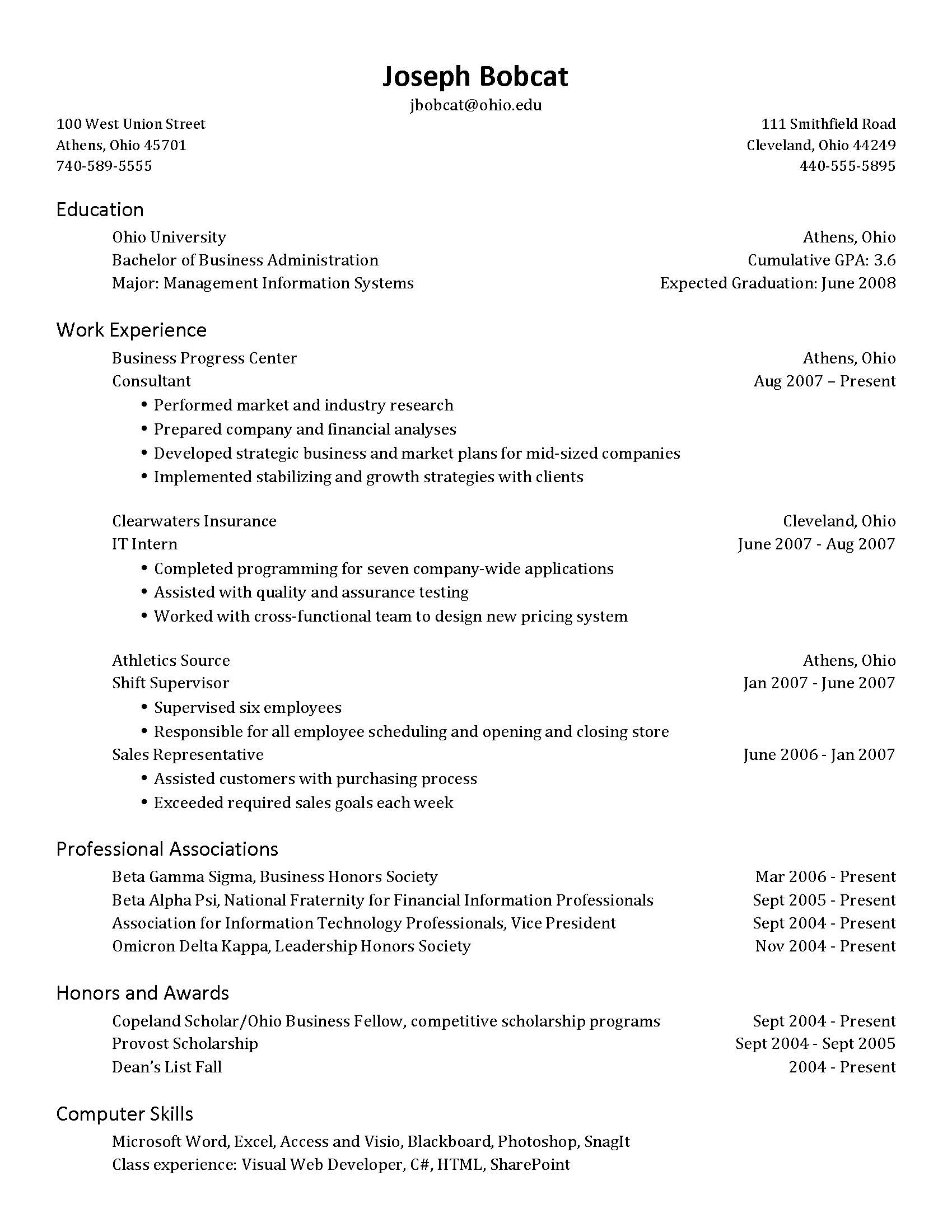 Listing websites on a resume