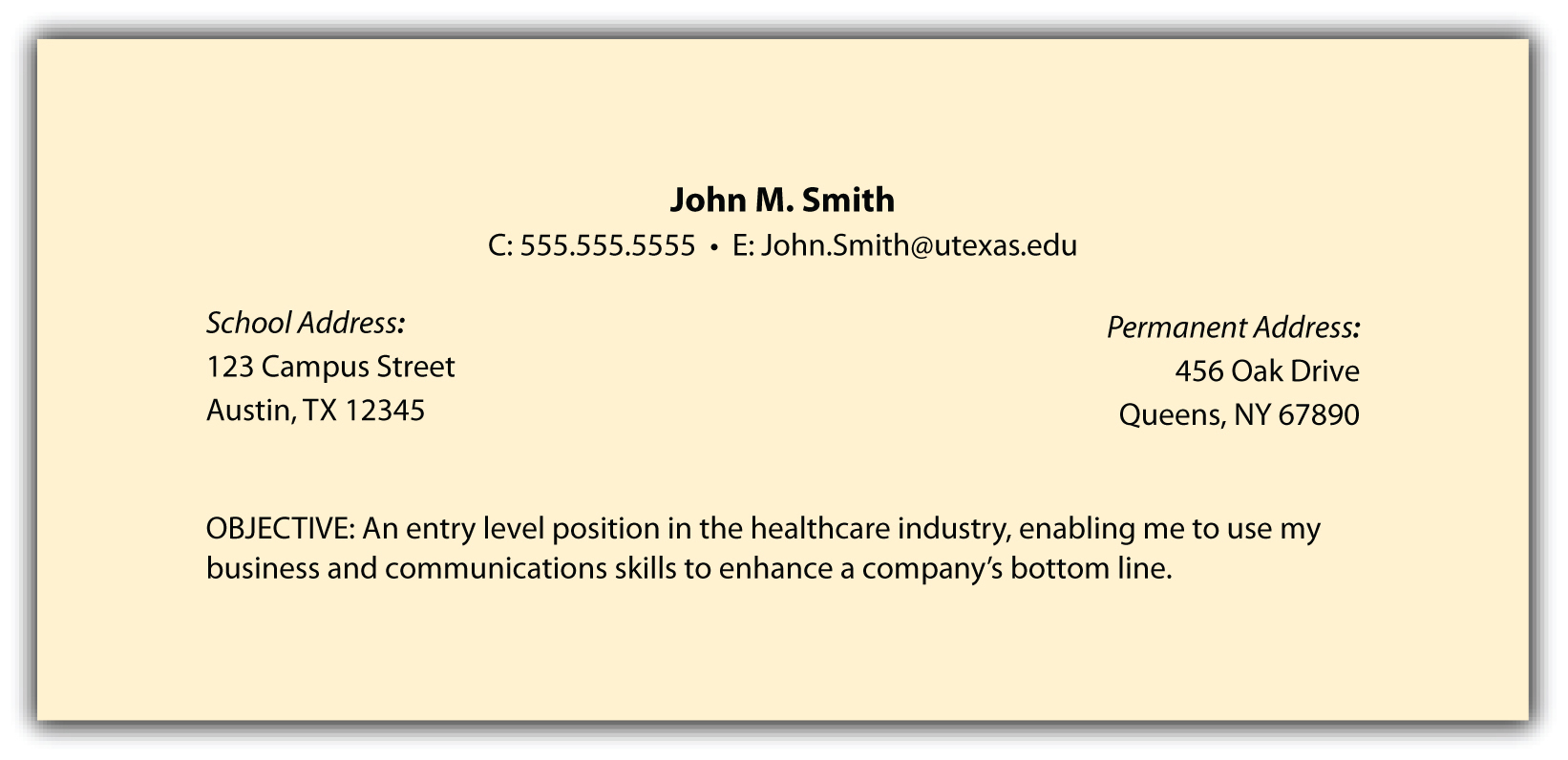 Sample resume header