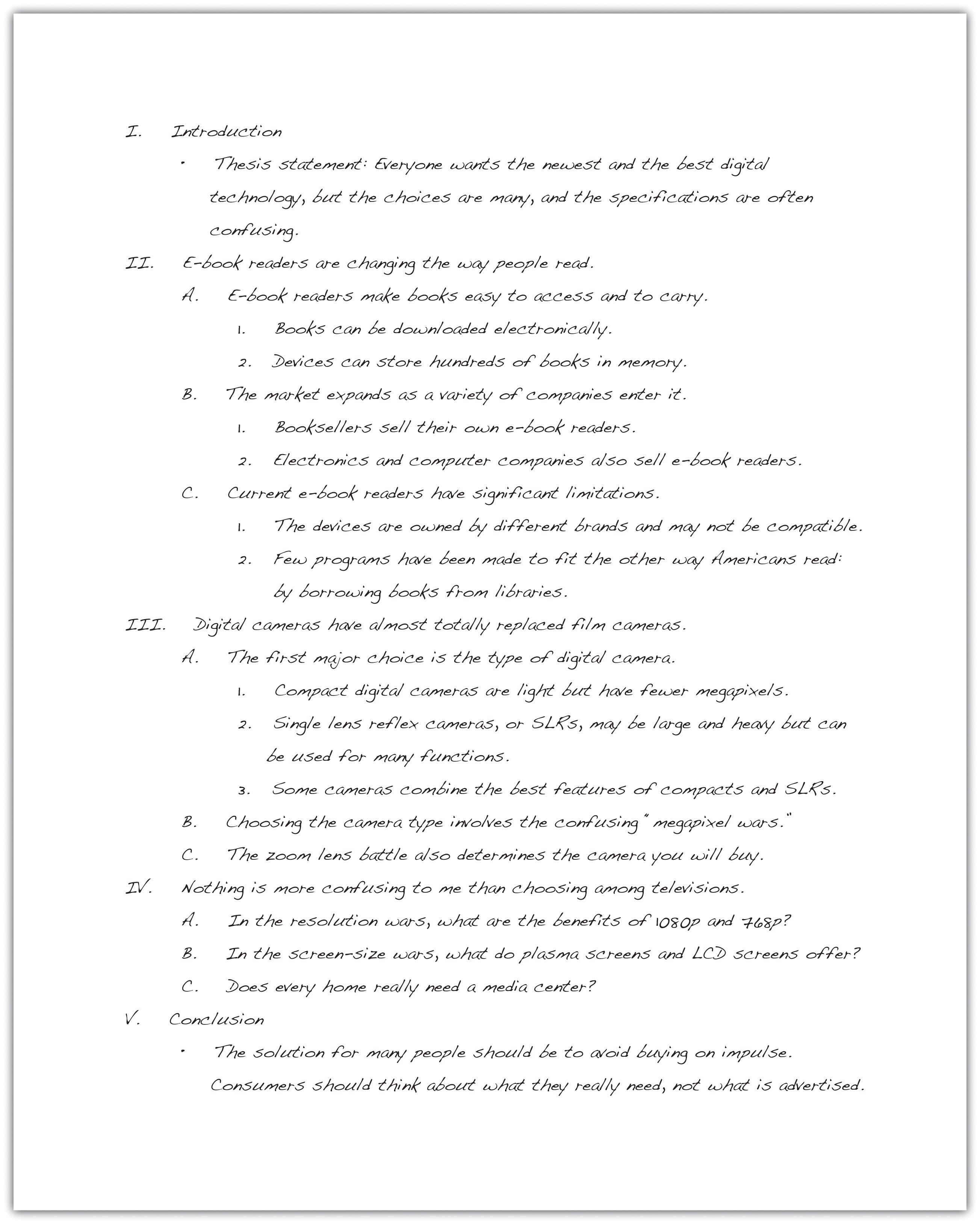 An outline for an essay example