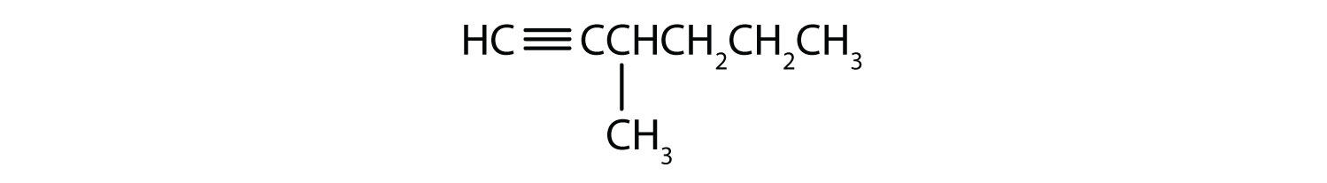 A 6 carbon chain with a triple bond at the 1st carbon and a methyl group at the 3rd carbon.