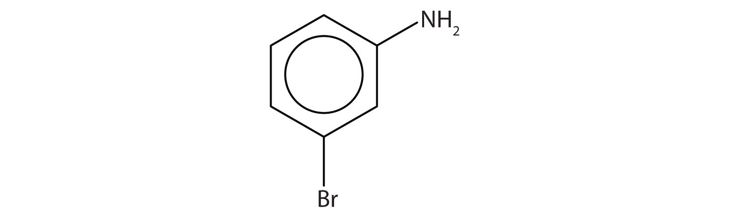 A benzene ring with a NH subscript 2 group and a bromine group at locations 1 and 3 respectively.
