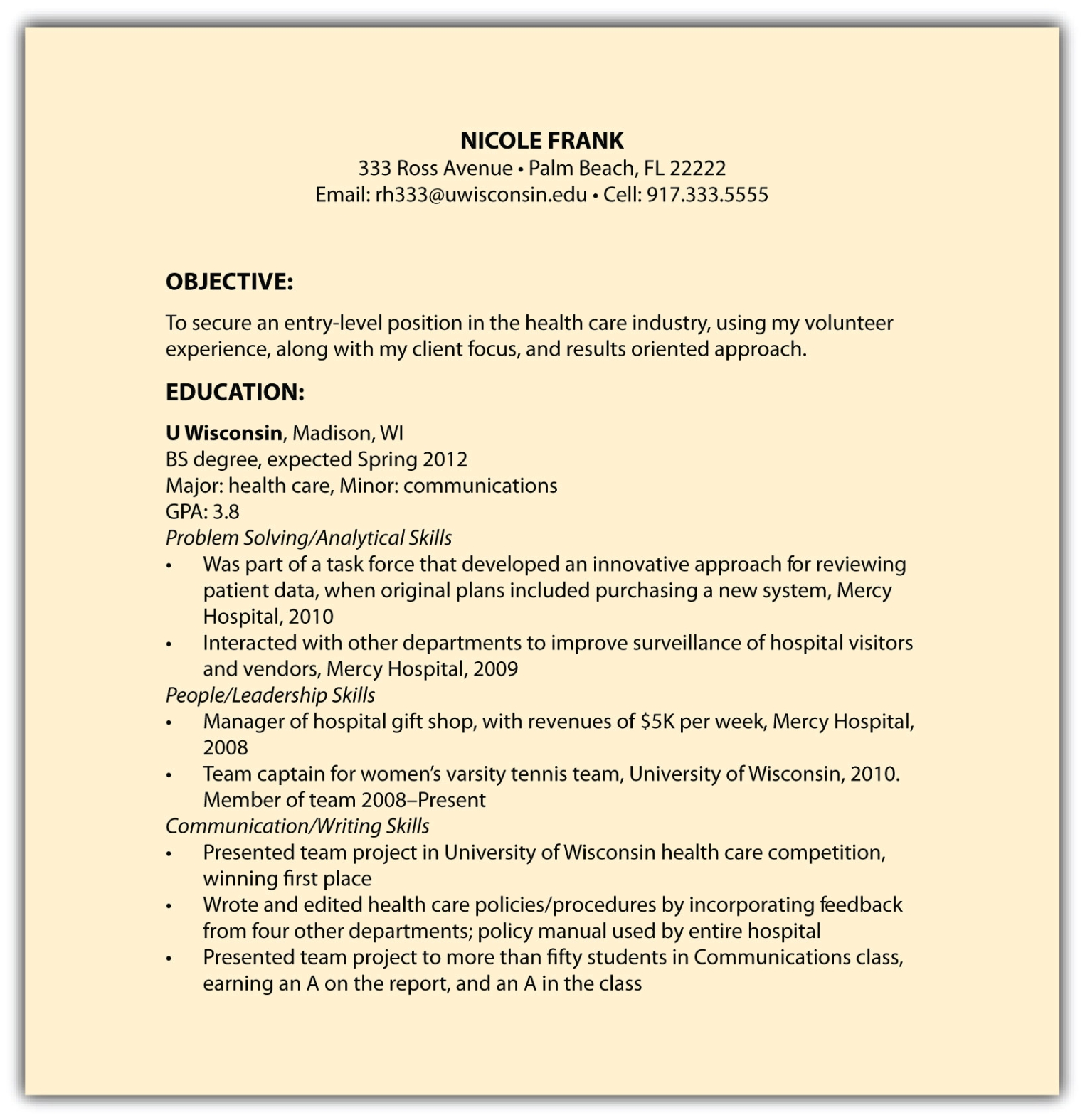 objective of functional resume