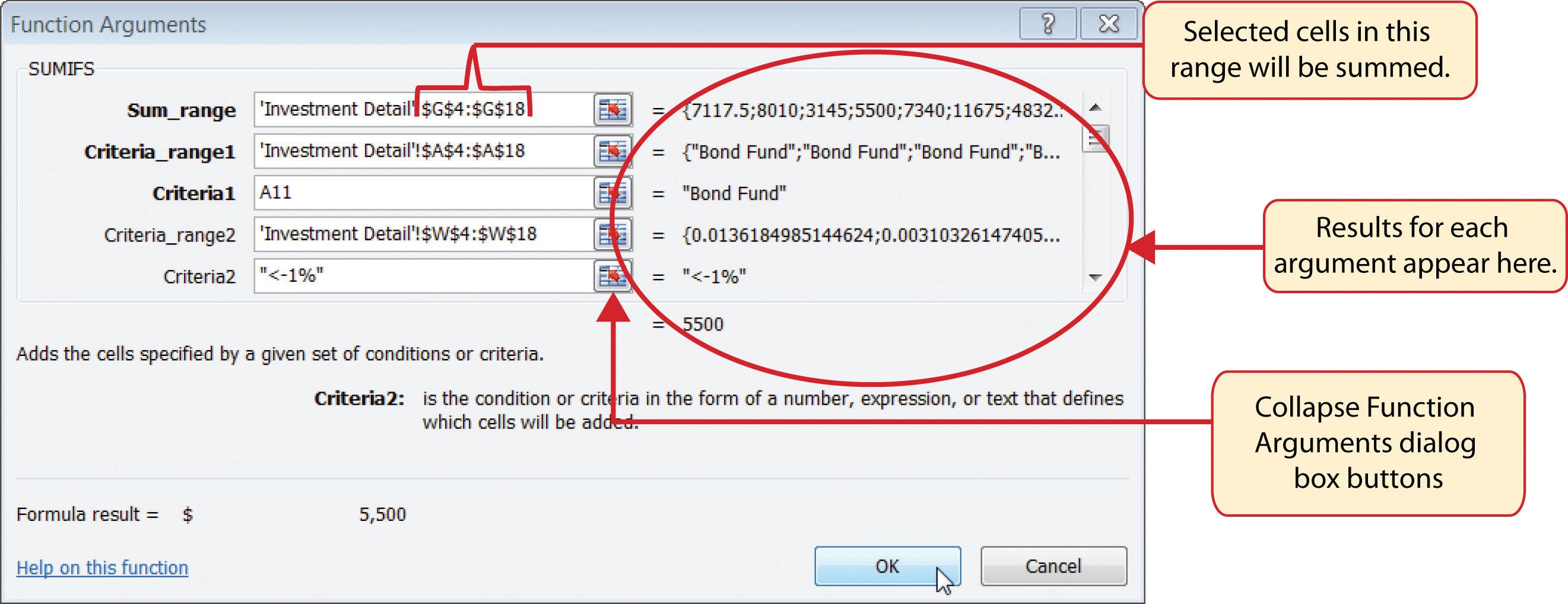 of argument output a function 3.37 SUMIFS Function Completed the Arguments Figure for